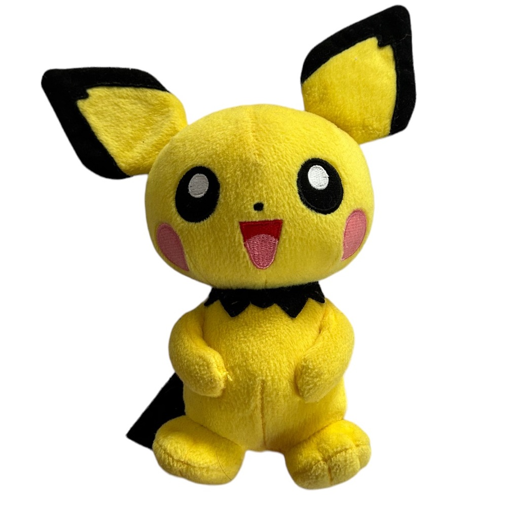 Pokemon TOMY 2015 Pichu Plush 7" Anime Stuffed Animal Yellow Black‎ ToY